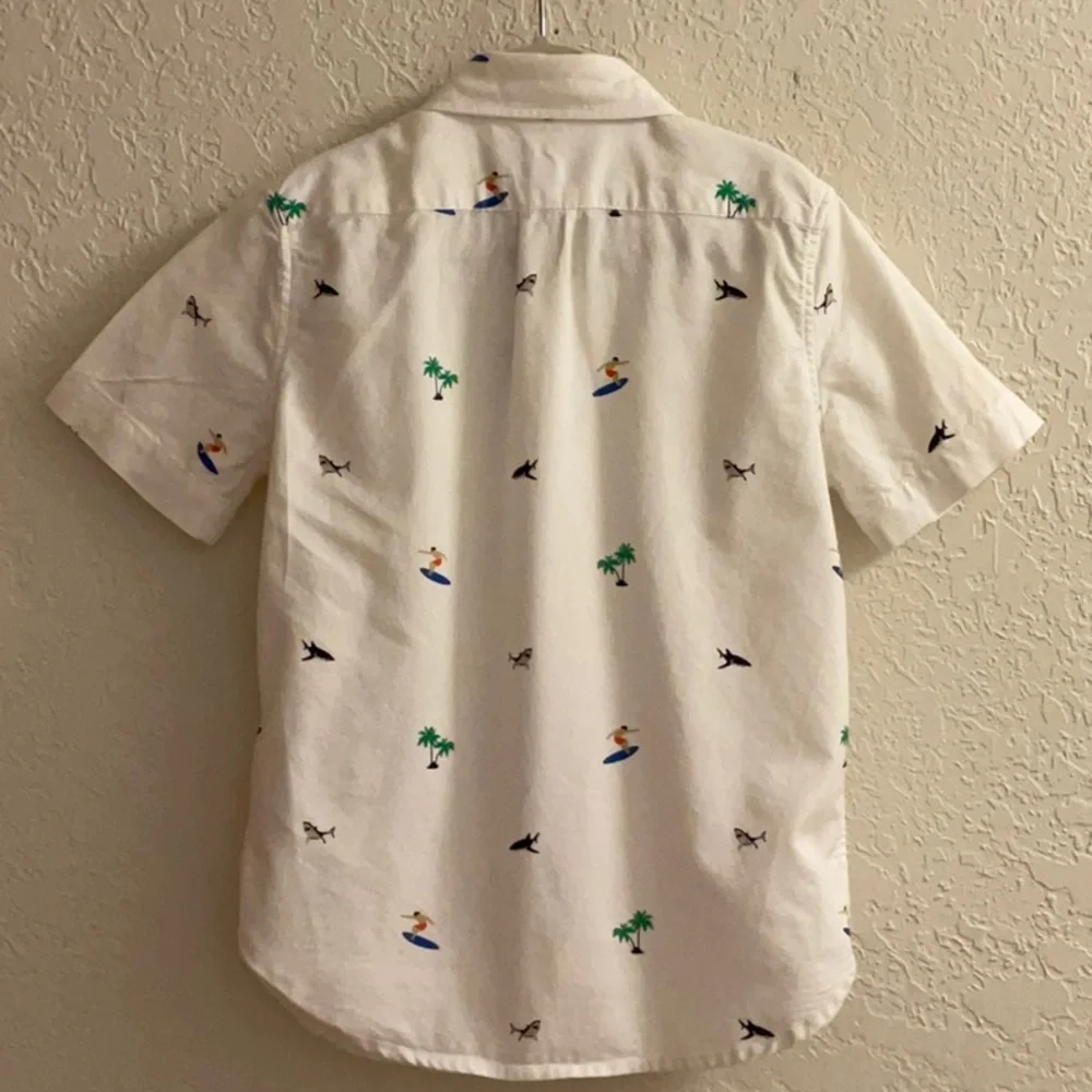 GAP Kids White Short Sleeve Shirt with Surf Print